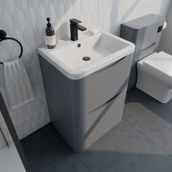 Delphi Polaris Satin Grey 600mm 2-Drawer Floor Standing Vanity Unit (inc Basin) | Product Image