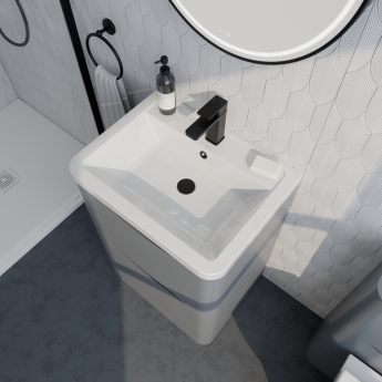 Delphi Polaris Satin Grey 600mm 2-Drawer Floor Standing Vanity Unit (inc Basin) | Product Image