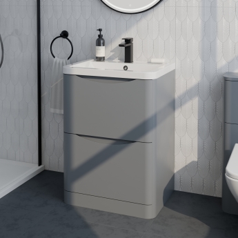 Delphi Polaris Satin Grey 600mm 2-Drawer Floor Standing Vanity Unit (inc Basin) | Product Image