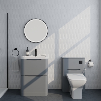 Delphi Polaris Satin Grey 600mm 2-Drawer Floor Standing Vanity Unit (inc Basin) | Product Image