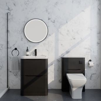 Delphi Polaris Satin Soft Black 600mm 2-Drawer Floor Standing Vanity Unit (inc Basin) | Product Image
