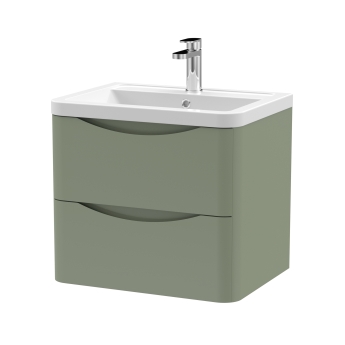 Delphi Polaris Satin Green 600mm 2-Drawer Wall Hung Vanity Unit (inc Basin) | Product Image