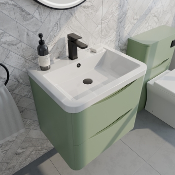Delphi Polaris Satin Green 600mm 2-Drawer Wall Hung Vanity Unit (inc Basin) | Product Image