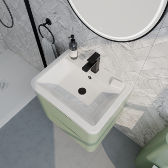 Delphi Polaris Satin Green 600mm 2-Drawer Wall Hung Vanity Unit (inc Basin) | Product Image