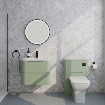 Delphi Polaris Satin Green 600mm 2-Drawer Wall Hung Vanity Unit (inc Basin) | Product Image