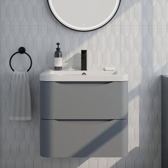 Delphi Polaris Satin Grey 600mm 2-Drawer Wall Hung Vanity Unit (inc Basin) | Product Image