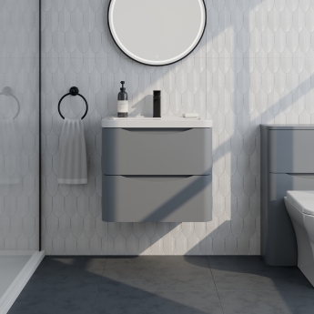 Delphi Polaris Satin Grey 600mm 2-Drawer Wall Hung Vanity Unit (inc Basin) | Product Image