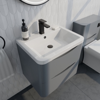 Delphi Polaris Satin Grey 600mm 2-Drawer Wall Hung Vanity Unit (inc Basin) | Product Image
