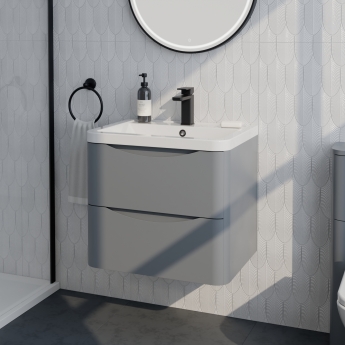 Delphi Polaris Satin Grey 600mm 2-Drawer Wall Hung Vanity Unit (inc Basin) | Product Image