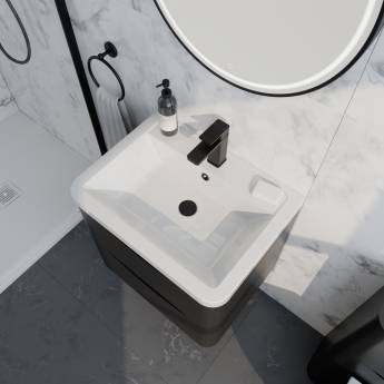 Delphi Polaris Satin Soft Black 600mm 2-Drawer Wall Hung Vanity Unit (inc Basin) | Product Image