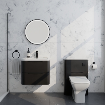 Delphi Polaris Satin Soft Black 600mm 2-Drawer Wall Hung Vanity Unit (inc Basin) | Product Image
