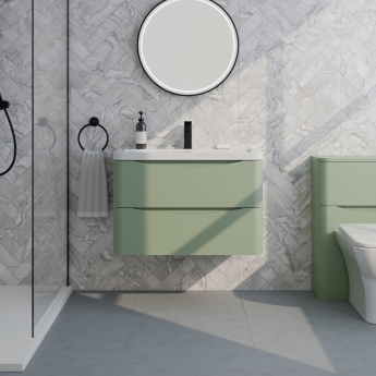 Delphi Polaris Satin Green 800mm 2-Drawer Wall Hung Vanity Unit (inc Basin) | Product Image