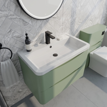 Delphi Polaris Satin Green 800mm 2-Drawer Wall Hung Vanity Unit (inc Basin) | Product Image