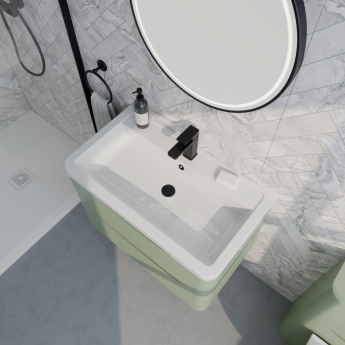 Delphi Polaris Satin Green 800mm 2-Drawer Wall Hung Vanity Unit (inc Basin) | Product Image