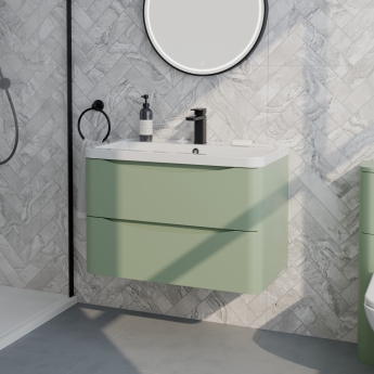 Delphi Polaris Satin Green 800mm 2-Drawer Wall Hung Vanity Unit (inc Basin) | Product Image