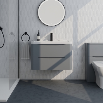 Delphi Polaris Satin Grey 800mm 2-Drawer Wall Hung Vanity Unit (inc Basin) | Product Image