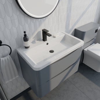 Delphi Polaris Satin Grey 800mm 2-Drawer Wall Hung Vanity Unit (inc Basin) | Product Image