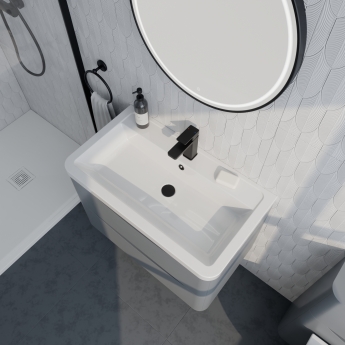 Delphi Polaris Satin Grey 800mm 2-Drawer Wall Hung Vanity Unit (inc Basin) | Product Image