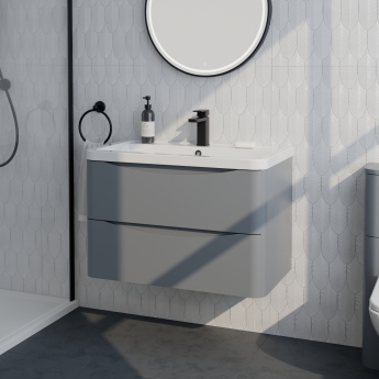 Delphi Polaris Satin Grey 800mm 2-Drawer Wall Hung Vanity Unit (inc Basin) | Product Image