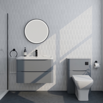 Delphi Polaris Satin Grey 800mm 2-Drawer Wall Hung Vanity Unit (inc Basin) | Product Image