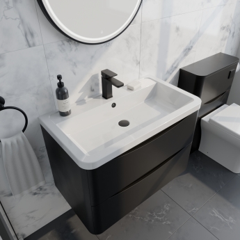 Delphi Polaris Satin Soft Black 800mm 2-Drawer Wall Hung Vanity Unit (inc Basin) | Product Image