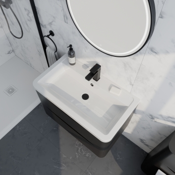 Delphi Polaris Satin Soft Black 800mm 2-Drawer Wall Hung Vanity Unit (inc Basin) | Product Image