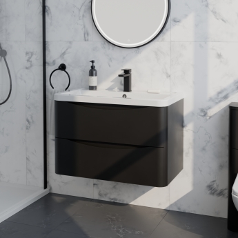 Delphi Polaris Satin Soft Black 800mm 2-Drawer Wall Hung Vanity Unit (inc Basin) | Product Image