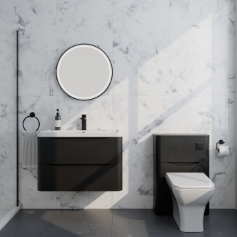 Delphi Polaris Satin Soft Black 800mm 2-Drawer Wall Hung Vanity Unit (inc Basin) | Product Image