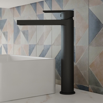Delphi Port Matt Black High Rise Tall Mono Basin Mixer Tap | Product Image