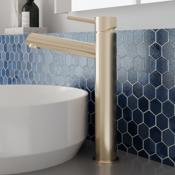 Delphi Quay Brushed Brass High Rise Tall Mono Basin Mixer Tap | Product Image