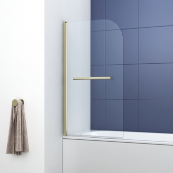 Delphi Inspire Brushed Brass Round Top Bath Screen with Towel Rail 1400mm H x 800mm W - 6mm Glass