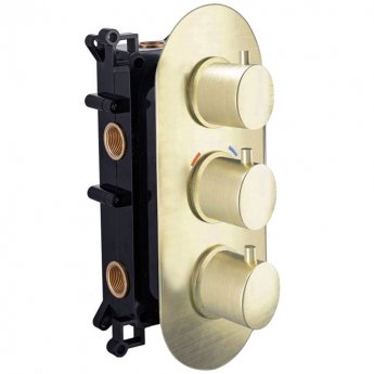Delphi Thermostatic Round Concealed Shower Valve Triple Handle - Brushed Brass