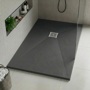 Delphi Sanctuary Grey Slate Effect 33mm Rectangular Shower Tray (inc Grille) | Product Image