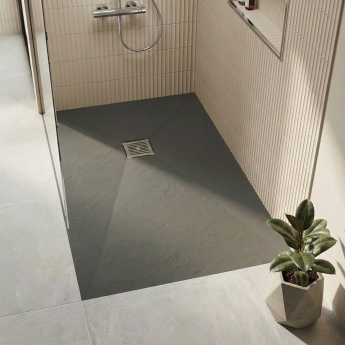 Delphi Sanctuary Grey Slate Effect 33mm Rectangular Shower Tray (inc Grille) | Product Image