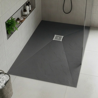 Delphi Sanctuary Grey Slate Effect 33mm Rectangular Shower Tray (inc Grille) | Product Image