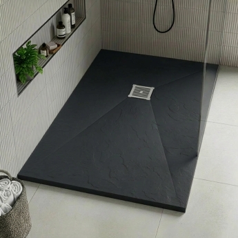 Delphi Sanctuary Black Slate Effect 33mm Rectangular Shower Tray (inc Grille) | Product Image