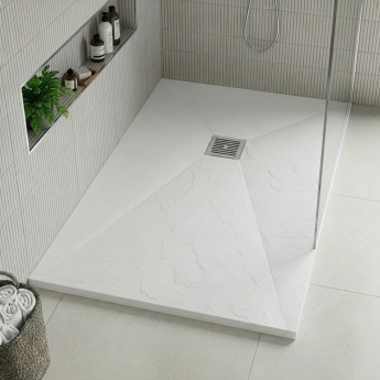 Delphi Sanctuary White Slate Effect 33mm Rectangular Shower Tray (inc Grille) | Product Image