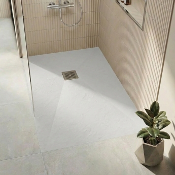 Delphi Sanctuary White Slate Effect 33mm Rectangular Shower Tray (inc Grille) | Product Image
