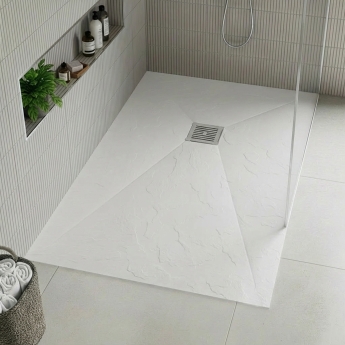 Delphi Sanctuary White Slate Effect 33mm Rectangular Shower Tray (inc Grille) | Product Image