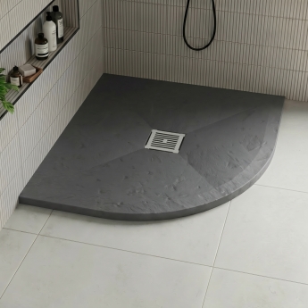 Delphi Sanctuary Grey Slate Effect 33mm Quadrant Shower Tray (inc Grille) | Product Image