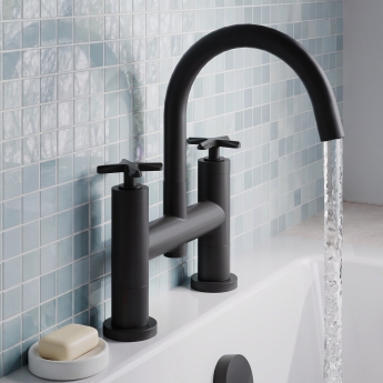 Delphi Sedona Matt Black Pillar Mounted Bath Filler Tap | Product Image