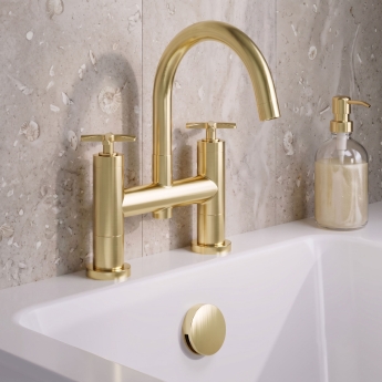 Delphi Sedona Brushed Brass Pillar Mounted Bath Filler Tap | Product Image