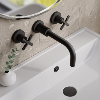 Delphi Sedona Matt Black 3-Hole Wall Mounted Basin/Bath Mixer Tap | Product Image