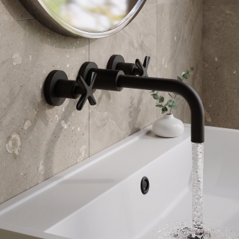 Delphi Sedona Matt Black 3-Hole Wall Mounted Basin/Bath Mixer Tap | Product Image