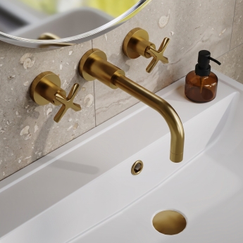 Delphi Sedona Brushed Brass 3-Hole Wall Mounted Basin/Bath Mixer Tap | Product Image