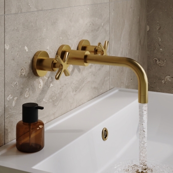 Delphi Sedona Brushed Brass 3-Hole Wall Mounted Basin/Bath Mixer Tap | Product Image