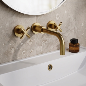 Delphi Sedona Brushed Brass 3-Hole Wall Mounted Basin/Bath Mixer Tap | Product Image