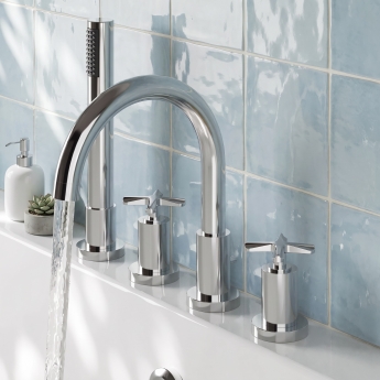 Delphi Sedona Chrome 4-Hole Pillar Mounted Bath Shower Mixer Tap (inc Kit) | Product Image