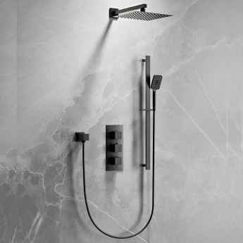Delphi Square Slide Shower Rail Kit with Shower Handset and Shower Hose - Black