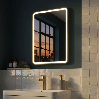 Delphi Sparta Brushed Brass Framed LED Touch Sensor Bathroom Mirror 700mm x 500mm | Product Image